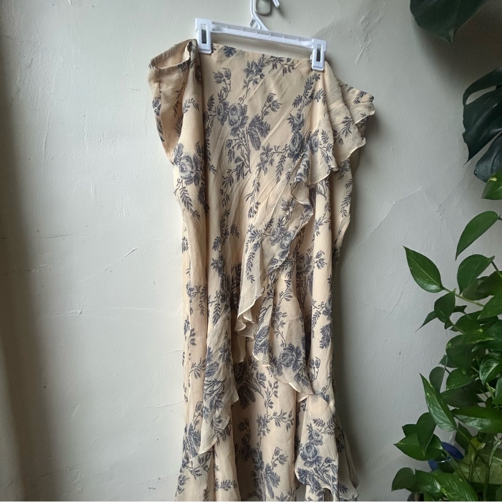 Sold!! Ralph Lauren 100% Silk Cream and Blue Maxi Skirt
